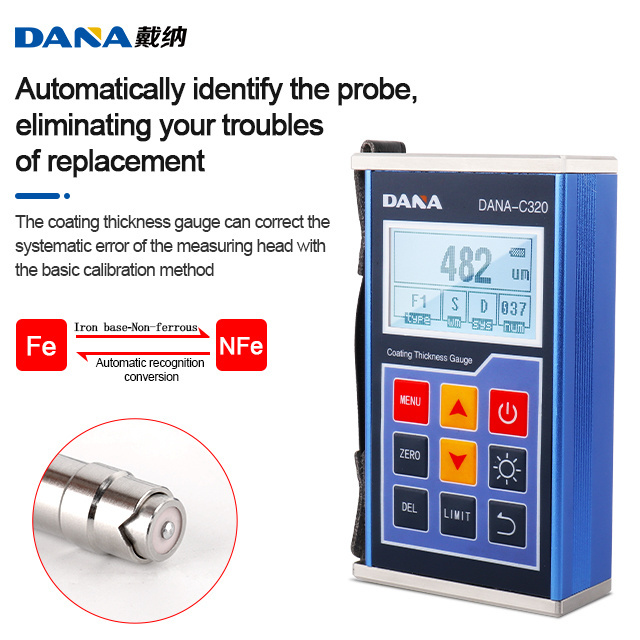 DANA C320 coating thickness gauge car paint film thickness meter MFE/NFE tools eddy current effect measuring steel plate zinc