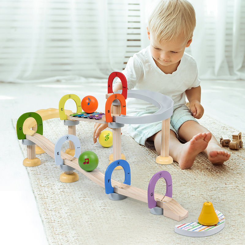 High Quality Unisex Baby Musical Toys Assembled Wooden Marble Run Tracking Ball Game with Music Educational for Kids