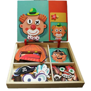 3D Clown Magnetic Wooden Puzzle Blocks Unisex Educational Montessori Toys for Children