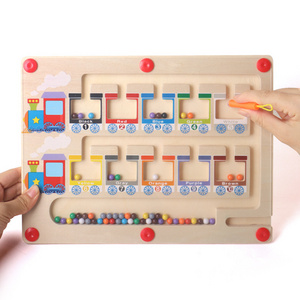 Montessori Train Maze Puzzle Board for Kids Unisex Cognitive Color and Number Counting Educational Magnet Toys Wooden Train