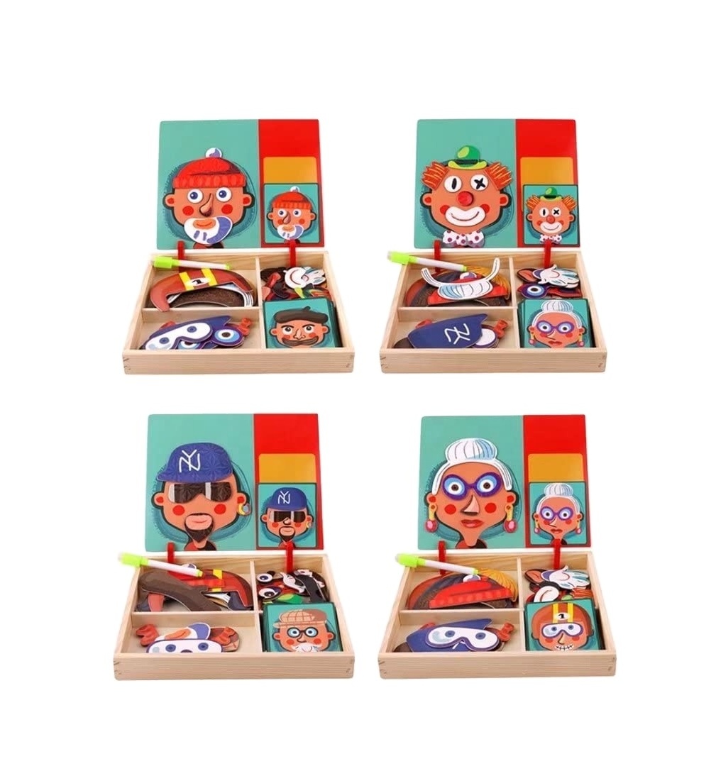 3D Clown Magnetic Wooden Puzzle Blocks Unisex Educational Montessori Toys for Children