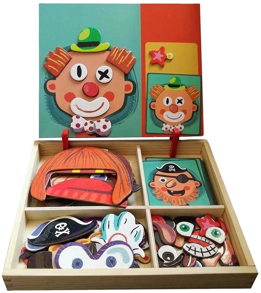 3D Clown Magnetic Wooden Puzzle Blocks Unisex Educational Montessori Toys for Children