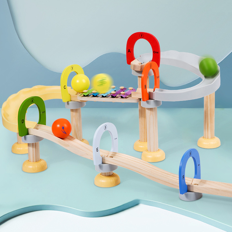 High Quality Unisex Baby Musical Toys Assembled Wooden Marble Run Tracking Ball Game with Music Educational for Kids