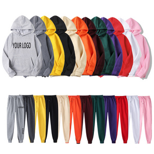 Custom Logo Fitted Fleece Plain Tracksuit Mens Sweatsuits Hoodie Jogging Pants Set Polyester Tracksuits with Hood