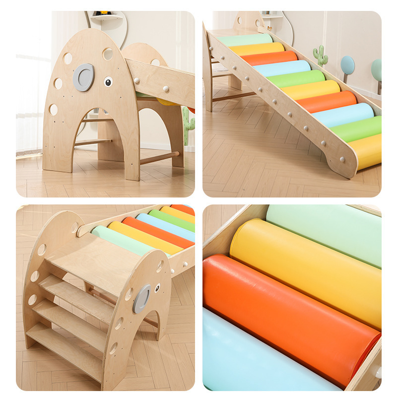 Wholesale Indoor Playground Wooden Baby Indoor Playground Climbing Slide Climbing Toys for Toddlers Wooden Slide Cubboard