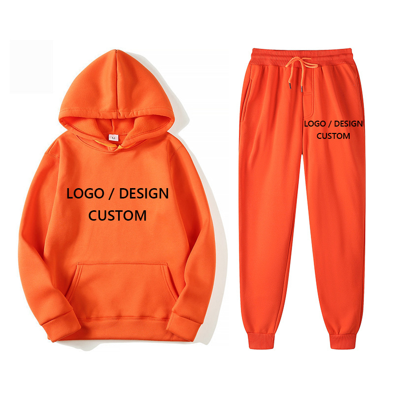 Custom Logo Fitted Fleece Plain Tracksuit Mens Sweatsuits Hoodie Jogging Pants Set Polyester Tracksuits with Hood