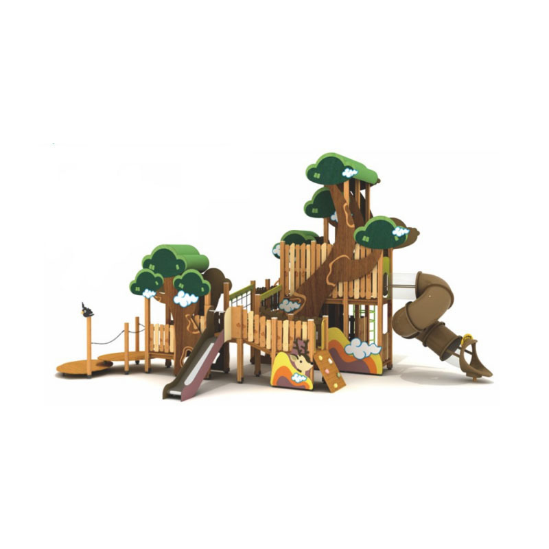 Customized Amusement Park Public All Natural Wood Playground Sets PE Board Colorful Outside Playground For Kids Wood Playhouse