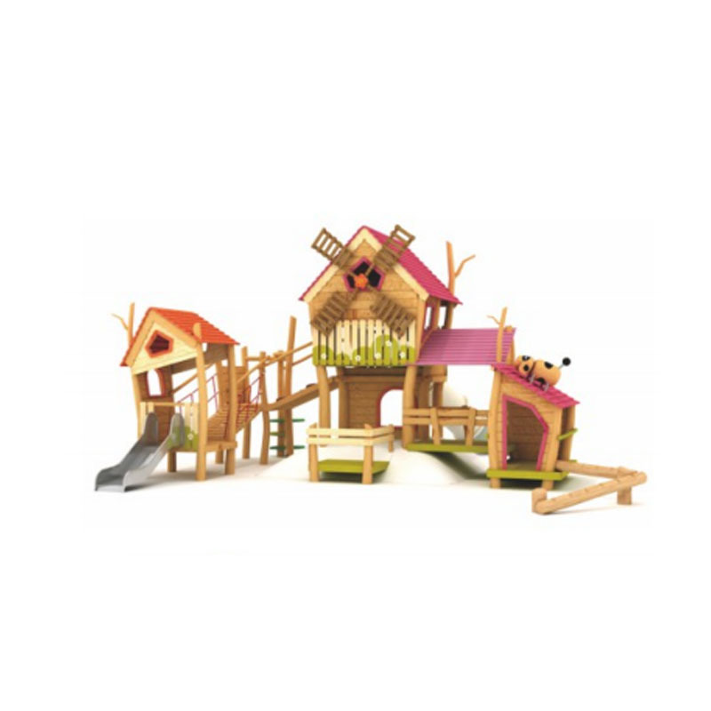 Customized Amusement Park Public All Natural Wood Playground Sets PE Board Colorful Outside Playground For Kids Wood Playhouse