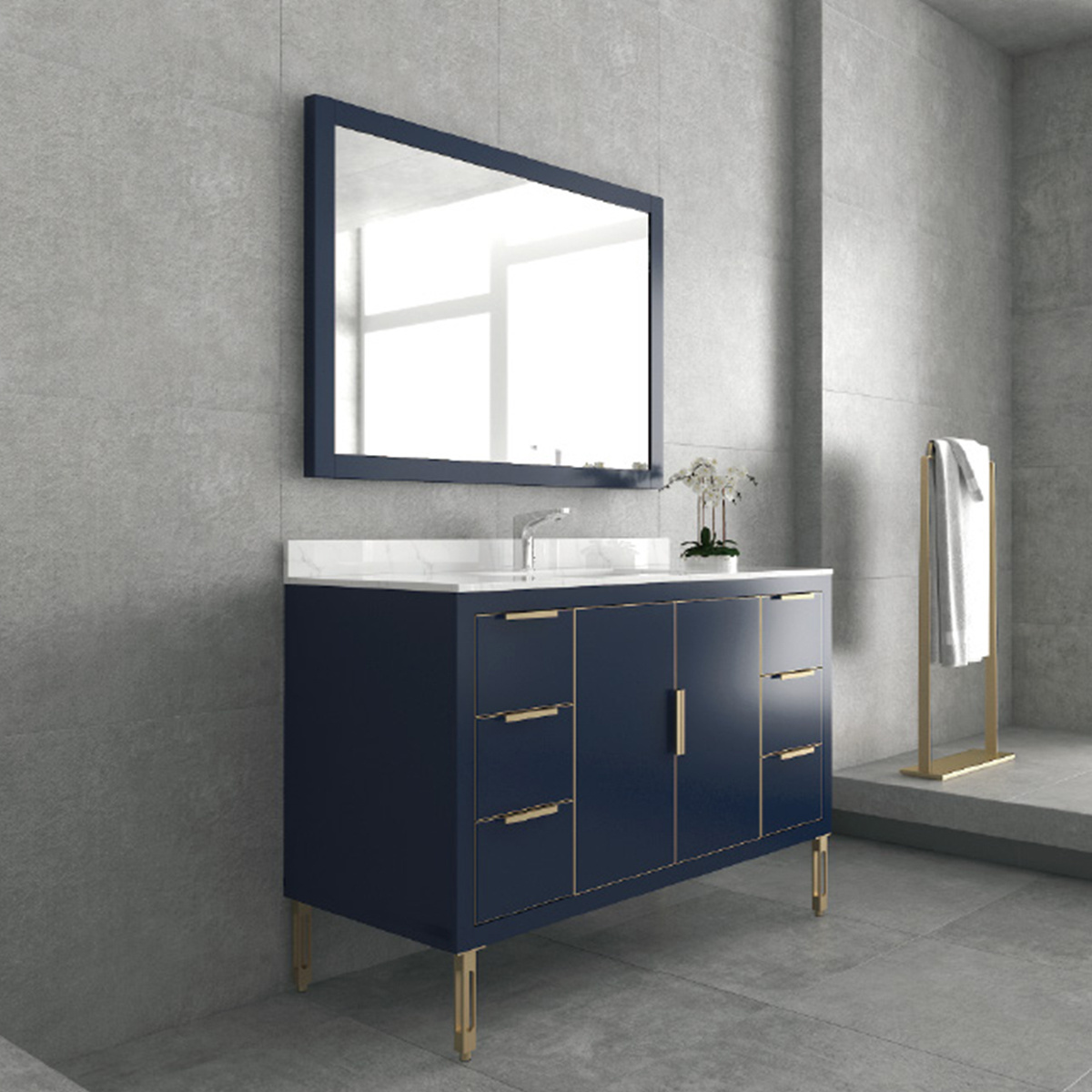 High End Wholesale Wall Mounted PVC Ceramic Basin Bathroom Vanity with Mirror Sinks Cabinets Luxury Bathroom