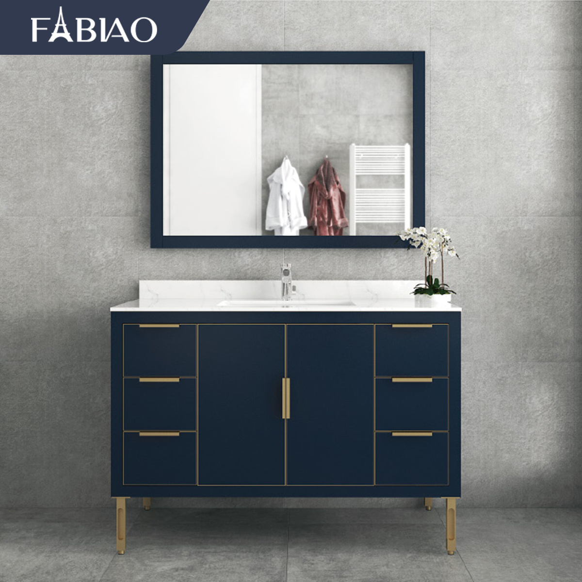 High End Wholesale Wall Mounted PVC Ceramic Basin Bathroom Vanity with Mirror Sinks Cabinets Luxury Bathroom