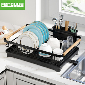 Single Layer Expandable Metal Wire Adjustable Custom Plate Bowl Dish Drying Rack Shelf over Sink with Draining Board Tray