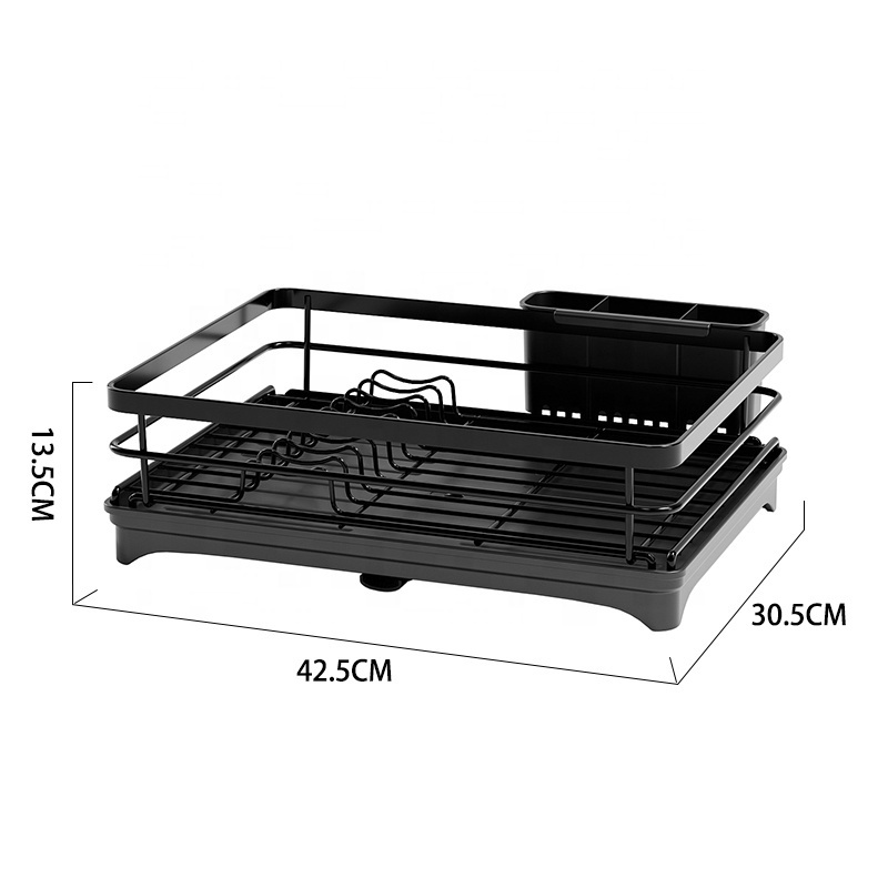 Single Layer Expandable Metal Wire Adjustable Custom Plate Bowl Dish Drying Rack Shelf over Sink with Draining Board Tray