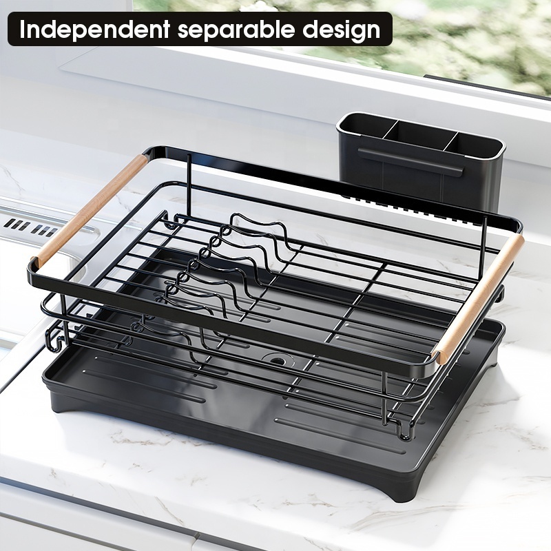 Single Layer Expandable Metal Wire Adjustable Custom Plate Bowl Dish Drying Rack Shelf over Sink with Draining Board Tray