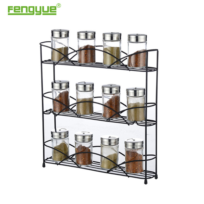 3tier countertop black kitchen hanging plastic glass spice jar storage rack holder cabinet organizer