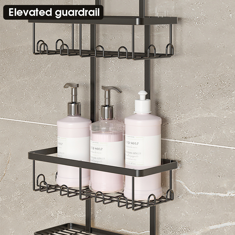 Long Bathroom Organizer Punch-free No Drilling Wall Hanging Shower Caddy Rack Shelf Storage over bath Showers Head