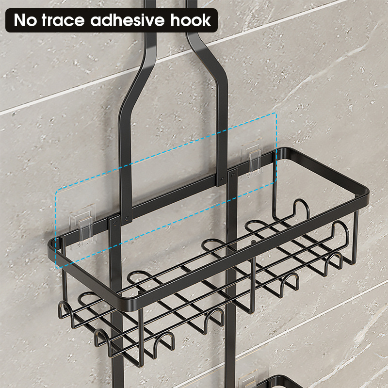 Long Bathroom Organizer Punch-free No Drilling Wall Hanging Shower Caddy Rack Shelf Storage over bath Showers Head