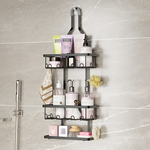 Long Bathroom Organizer Punch-free No Drilling Wall Hanging Shower Caddy Rack Shelf Storage over bath Showers Head