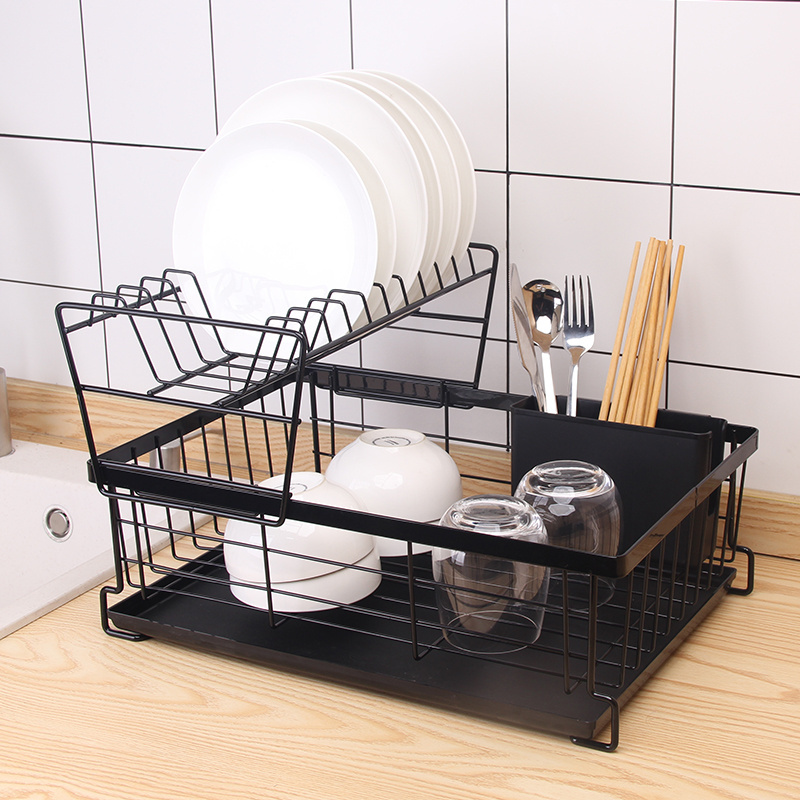 Metal Wire 2 Tier Layer Plate Kitchen Shelf Drying Dish Holder Adjustable Stand Organizer Storage Rack over Sink Custom Tray