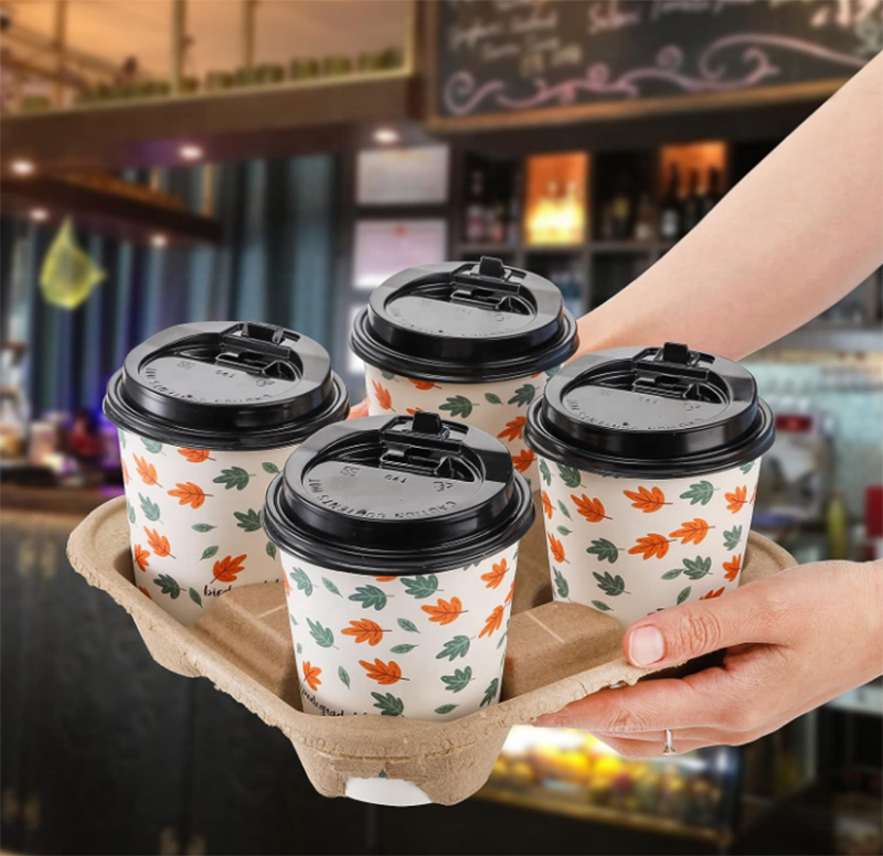 Wholesale Custom Pulp Disposable Cups Tray Cold Hot Drink Carrier Cup Paper Holder For Coffee Shop