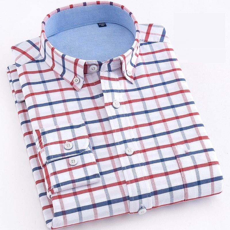 Custom Men Fancy fashion breathable cotton long sleeve check collar shirt for men