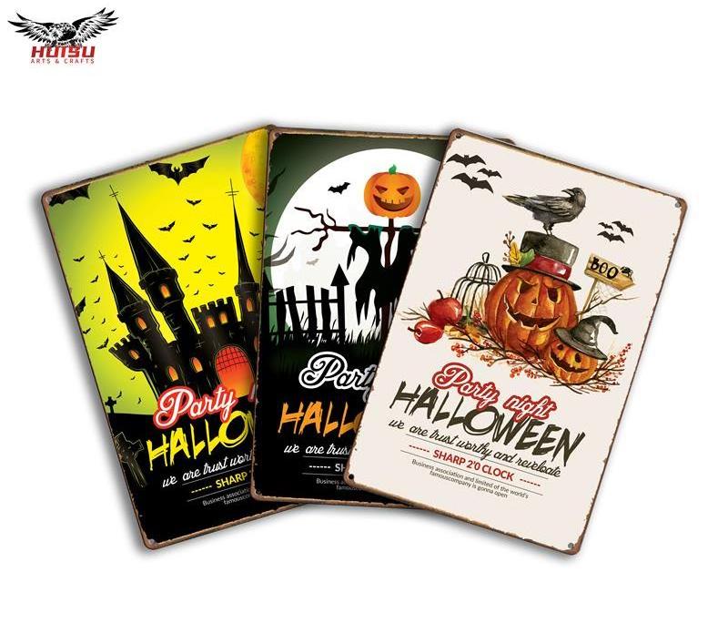 HuiSu RTS 20*30CM retro metal tin sign halloween decorations wall decor panel