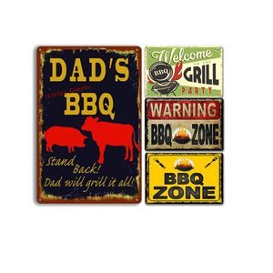 Wholesale Wall Art BBQ Zone Metal Tin Sign Vintage BBQ Grills Outdoor Party Decorative Wall Panels Retro Metal Sign