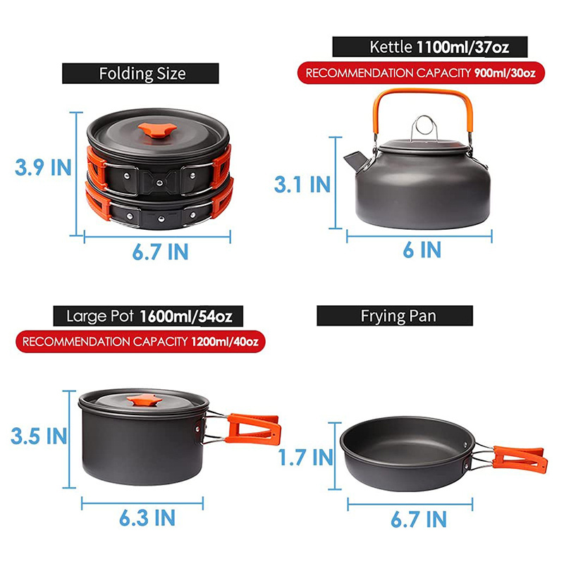 3 Set Portable Outdoor Travel Aluminium Alloy Camp Kitchen Cookware Set Camping Pot Fry Pans Camping Accessories Cookware