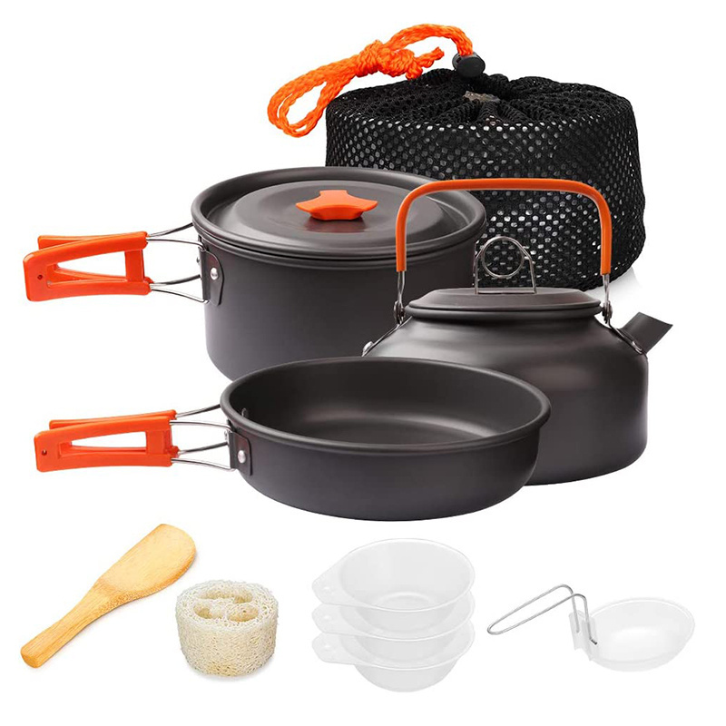 3 Set Portable Outdoor Travel Aluminium Alloy Camp Kitchen Cookware Set Camping Pot Fry Pans Camping Accessories Cookware