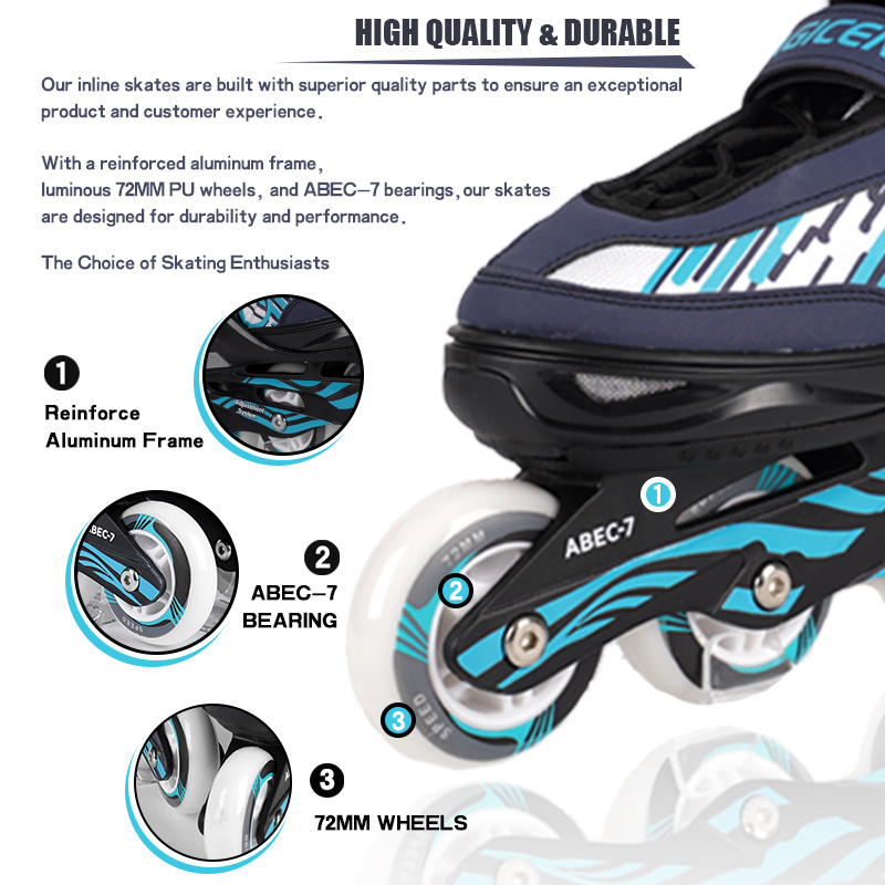 Popular Kids 4-Wheel Roller Skate Set Sports Kick Roller Skate Shoes with Helmet and Knee Protection-Flashing Roller