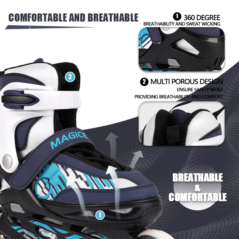 Popular Kids 4-Wheel Roller Skate Set Sports Kick Roller Skate Shoes with Helmet and Knee Protection-Flashing Roller