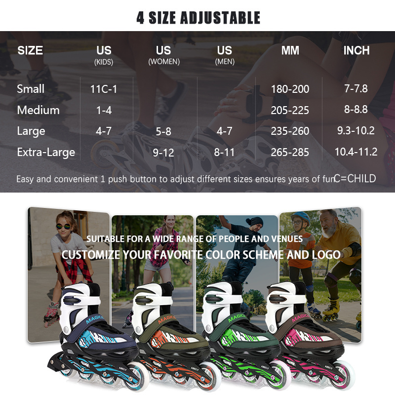 Popular Kids 4-Wheel Roller Skate Set Sports Kick Roller Skate Shoes with Helmet and Knee Protection-Flashing Roller