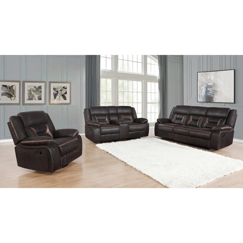 JKY 3 Seater Genuine Leather Loveseat Motion Recliner Sofa Set Reclinable With Massage Function And Cup Holder For Living Room