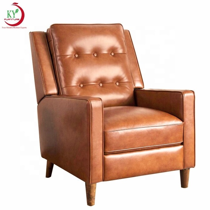 JKY Furniture Single Wide Genuine Top Grain Leather Manual Push Back Living Room Lounge Accent Recliner Sofa Armchair Chair