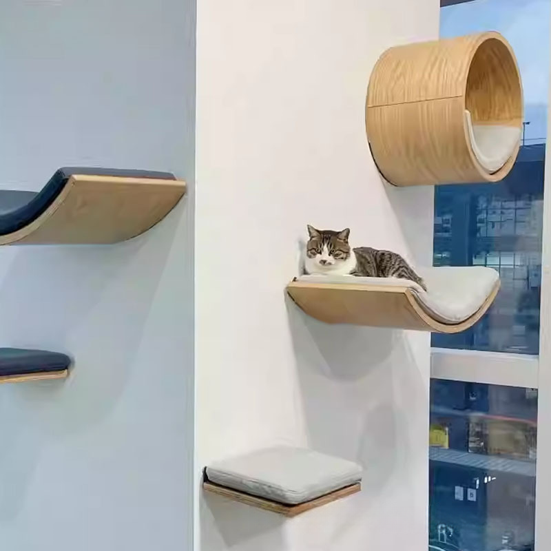 Hot Sales Wooden Wall Floating Cat Furniture Arc Cat Lounge Bed Wall Shelf Perch for Cats