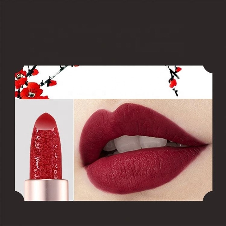 Hot selling  private label easy coloring lasting top Chinese style embossed lipstick