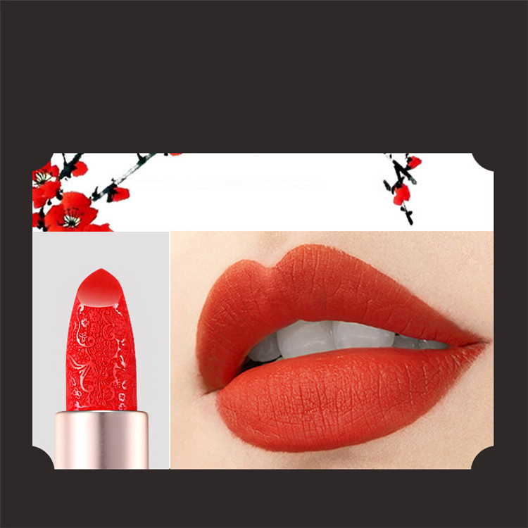 Hot selling  private label easy coloring lasting top Chinese style embossed lipstick