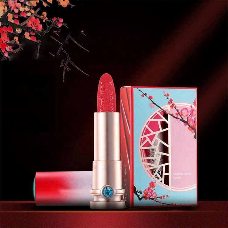 Hot selling  private label easy coloring lasting top Chinese style embossed lipstick