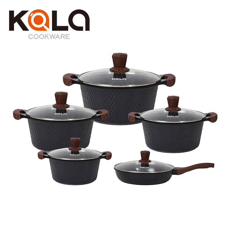 Kala kitchen aluminum cookware set cooking pots and pans set nonstick induction cookware set wholesale cookware