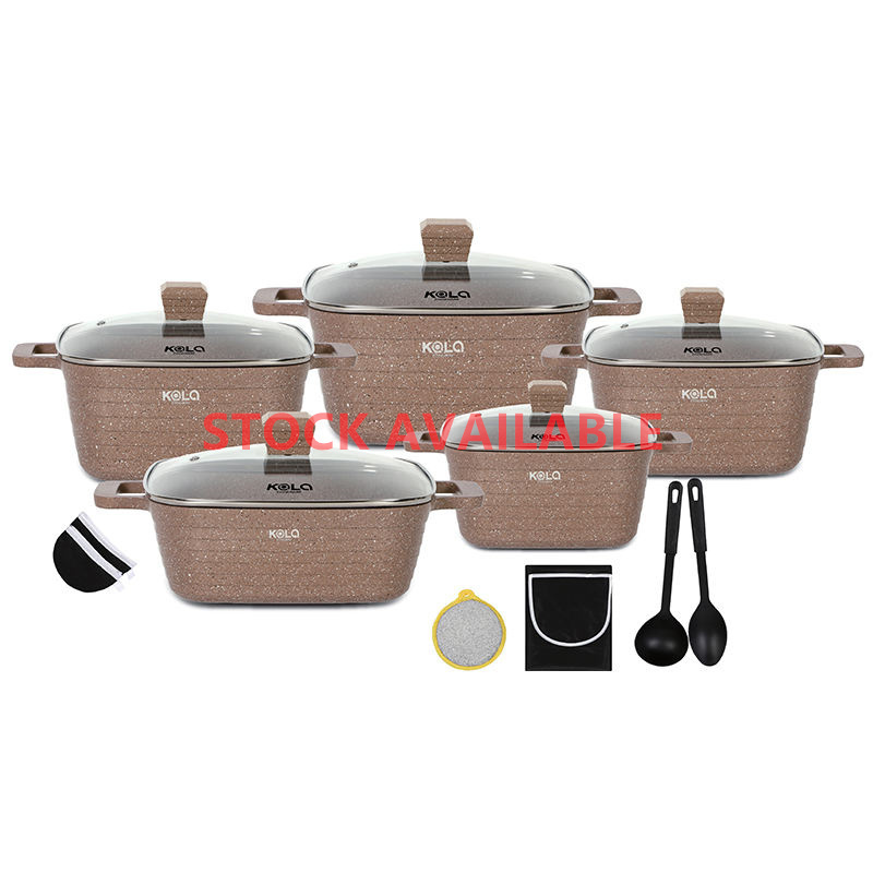 KALA kitchen supplies 16pcs 20-24-28-32cm square casserole non stick aluminum cooking pot set wholesale kitchen cookware set