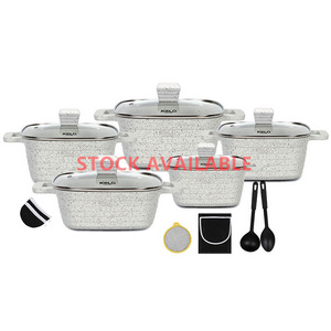 KALA kitchen supplies 16pcs 20-24-28-32cm square casserole non stick aluminum cooking pot set wholesale kitchen cookware set