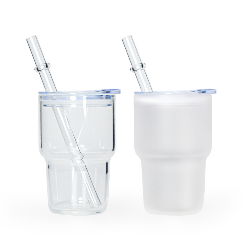 Wholesale frosted sublimation blanks 3oz mini shot glass clear glass tumbler with straw and lid