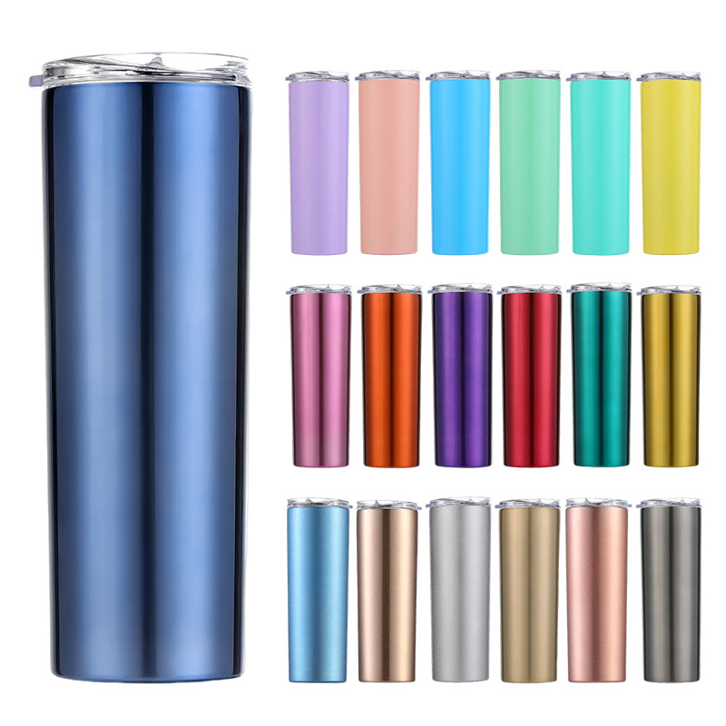 20oz Skinny Tumbler Stainless Steel Thermos Water Bottle With Straw Insulated Cup Sealed Lid Colored Bachelorette Party Favor