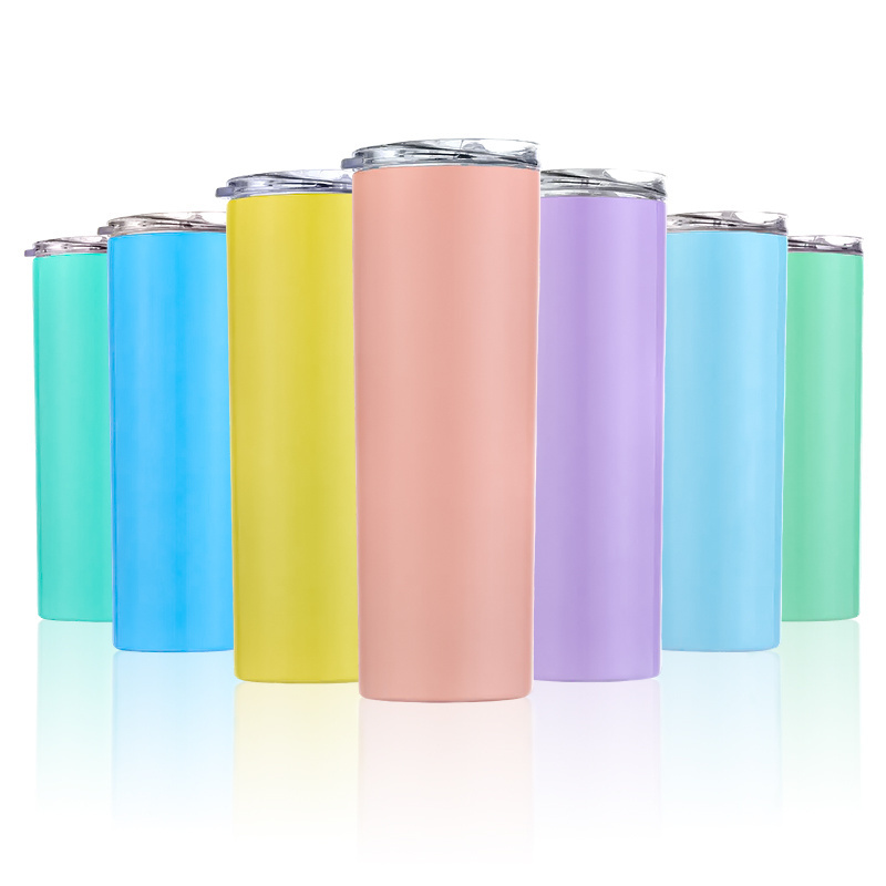 20oz Skinny Tumbler Stainless Steel Thermos Water Bottle With Straw Insulated Cup Sealed Lid Colored Bachelorette Party Favor