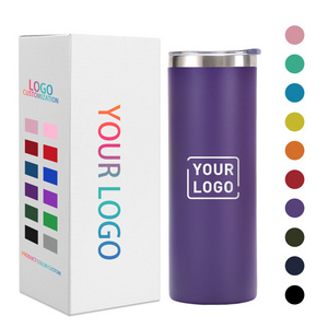 Custom Logo 20 oz UV powder coated Straight Cup Double Wall Stainless Steel Insulated Slim Skinny Tumbler with Straw Lid