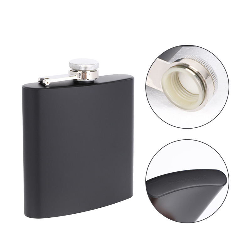 Factory wholesale 6oz 7oz 8oz portable outdoor stainless steel Liquor Whiskey Alcohol Matte Black hip flask with custom logo