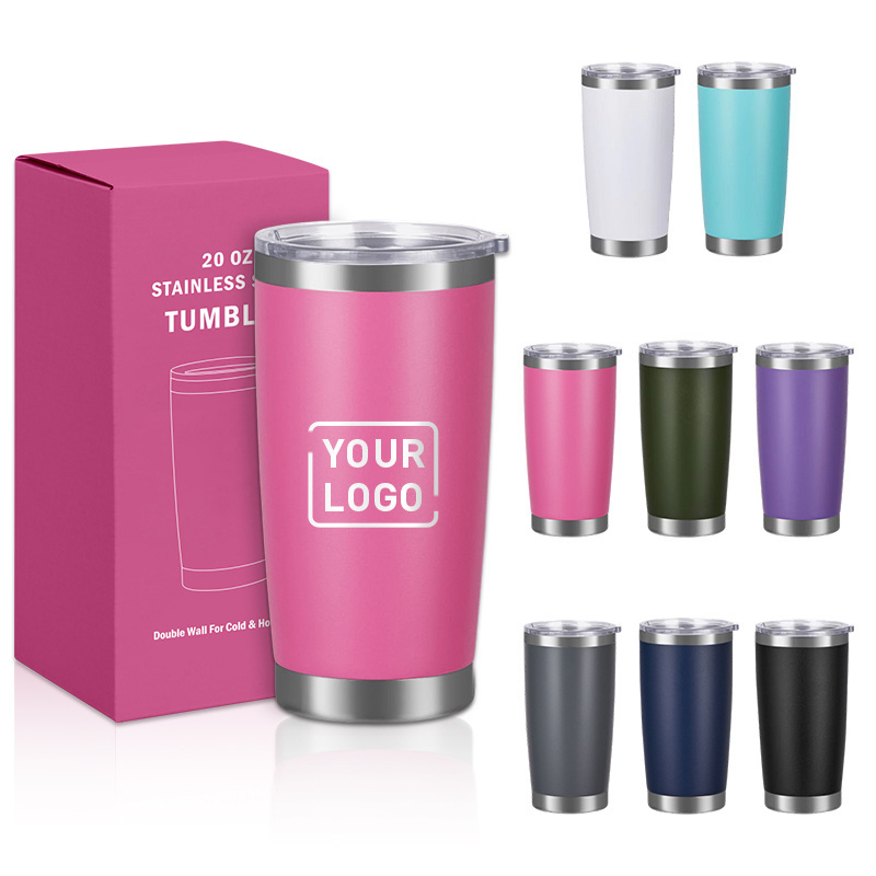 Wholesale 20oz Stainless Steel Powder Coated  Double Wall Custom logo Car Tumbler with Lid and Independent Colors Box