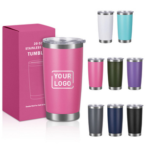 Wholesale 20oz Stainless Steel Powder Coated  Double Wall Custom logo Car Tumbler with Lid and Independent Colors Box