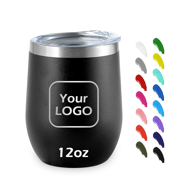 Custom Logo gift 12oz Stainless Steel Insulated Powder Coated Sublimation Egg Shape Thermal Cup Coffee Mug Wine Tumbler with Lid