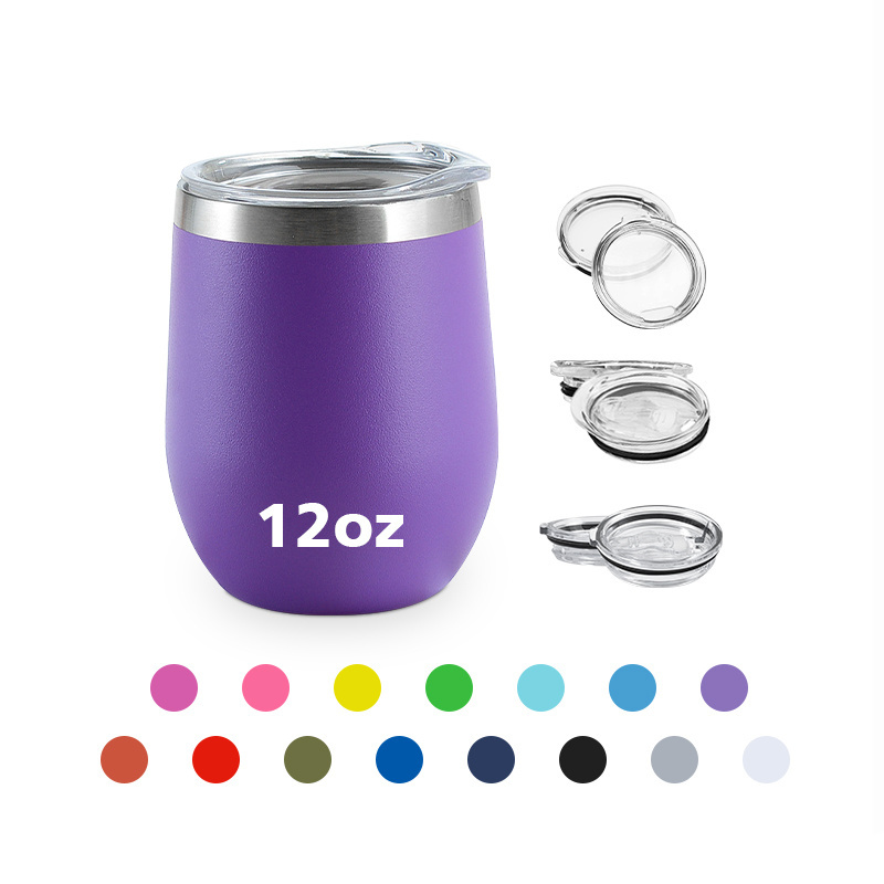 Custom Logo gift 12oz Stainless Steel Insulated Powder Coated Sublimation Egg Shape Thermal Cup Coffee Mug Wine Tumbler with Lid