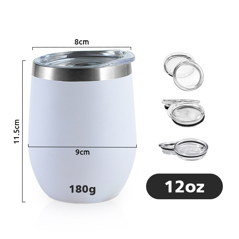 Custom Logo gift 12oz Stainless Steel Insulated Powder Coated Sublimation Egg Shape Thermal Cup Coffee Mug Wine Tumbler with Lid